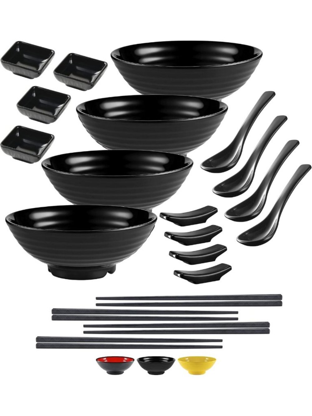 32oz Ramen Noodle Bowl Set - 4 Large Bowls with Dipping Bowls, Spoons